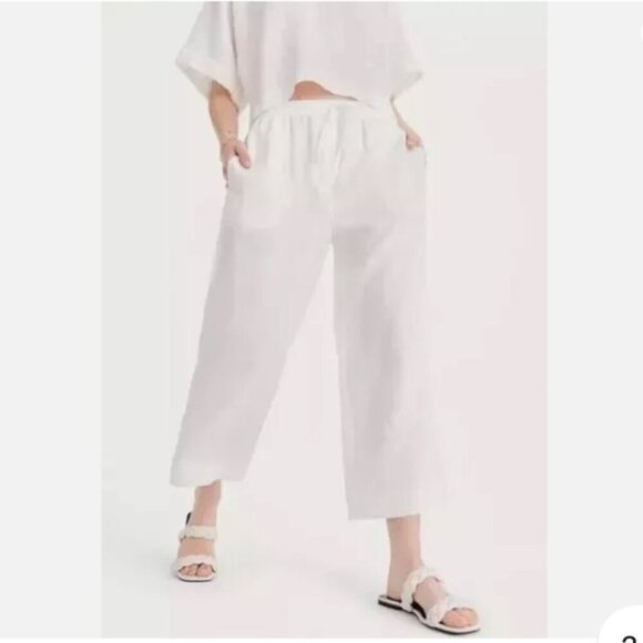 Dkny Pants - DKNY Pure NEW Linen Cotton XL Wide Leg Pockets PullOn Pant Crop Light Minimalist